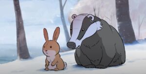 Um texugo mais velho ajuda um coelho a se encontrar em animação